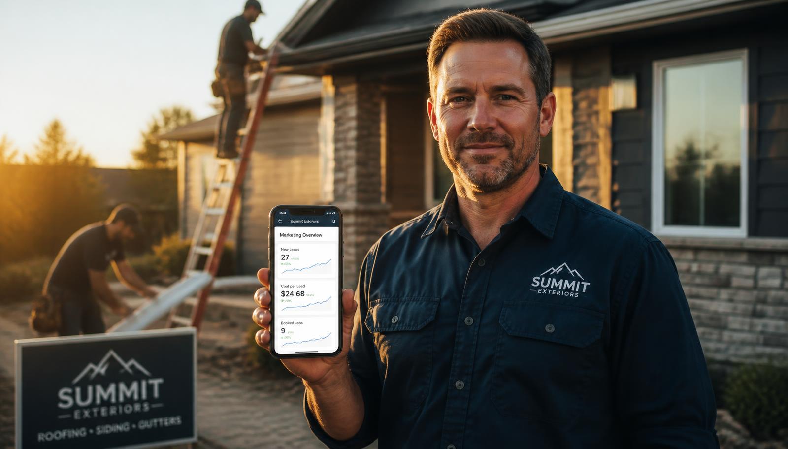 Business owner reviewing an AI-generated marketing campaign on a phone